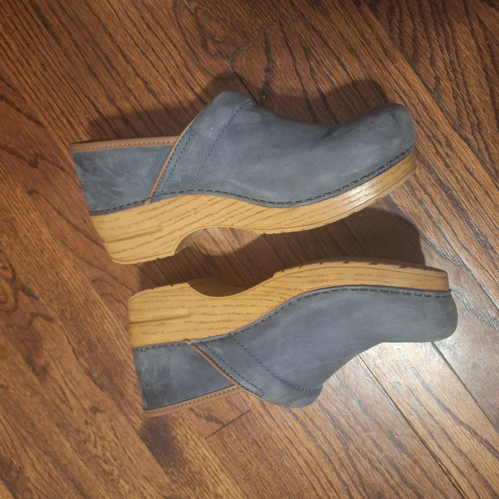 Blue Suede Slip-On Clogs - Picture 4 of 5